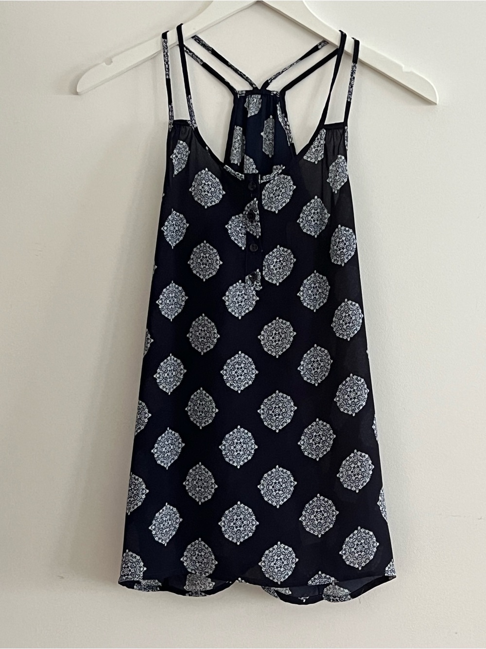 Navy Printed Strappy Top